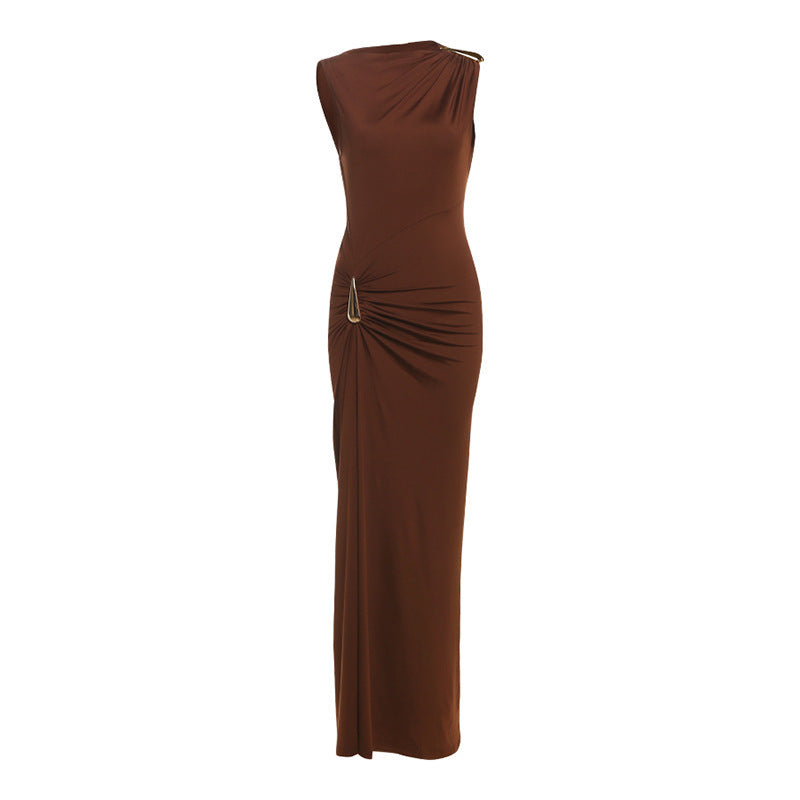 Damen Figurbetontes Maxikleid mit asymmetrischem Design und eleganten Raffungen EB