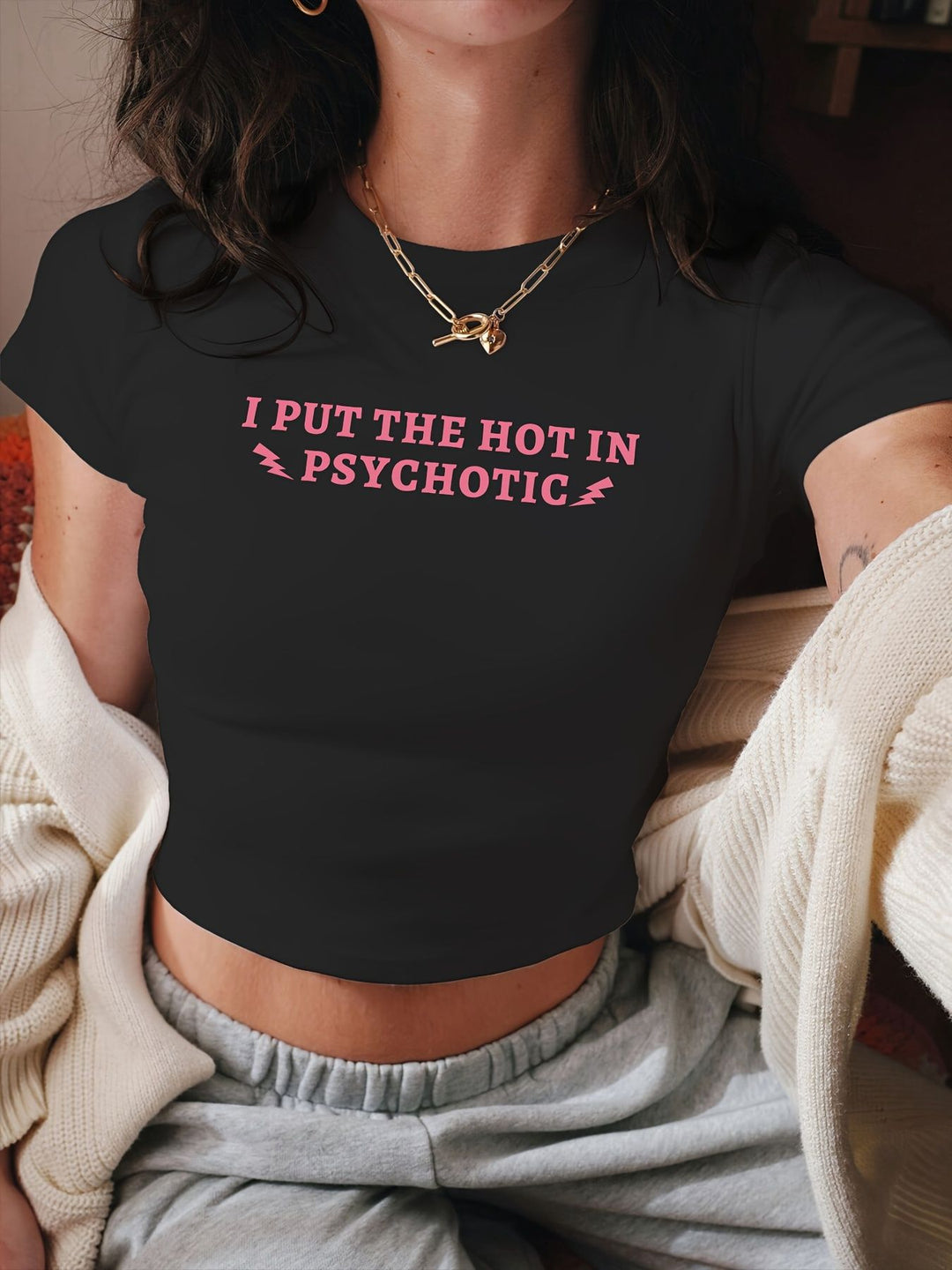 Damen Crop-T-Shirt mit fröhlichem Kirschmotiv EB