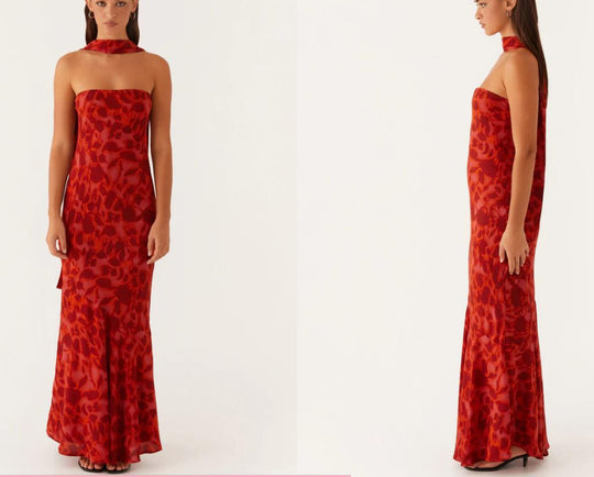 Damen Elegantes Langarm Abendkleid im Blumendesign EB