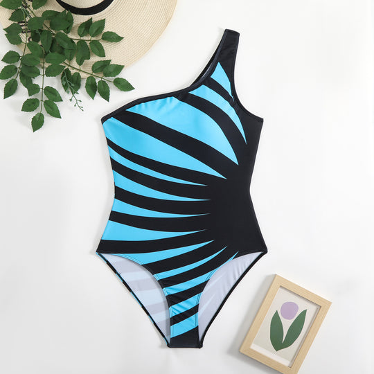 Damen Einteiliger Badeanzug mit asymmetrischem Design und trendigem Grafikmuster EB