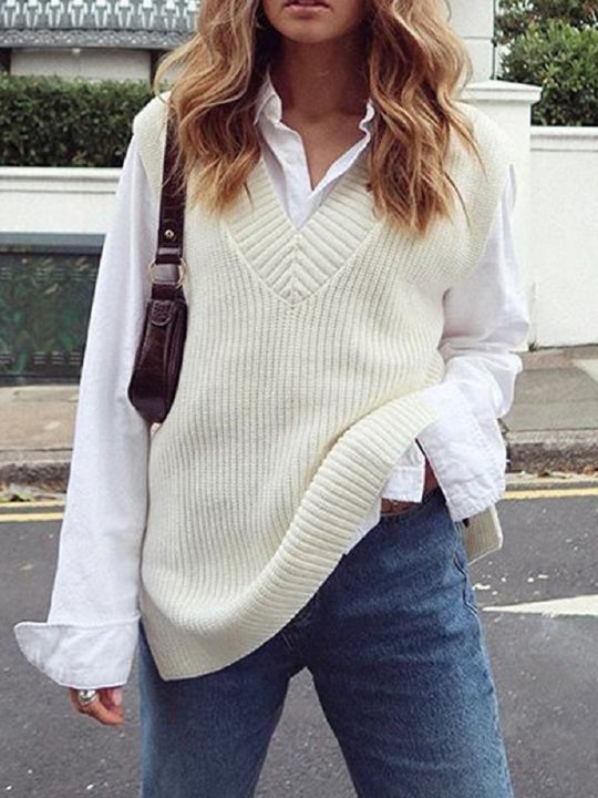 Damen Strickweste im modernen Oversized-Schnitt mit V-Ausschnitt EB