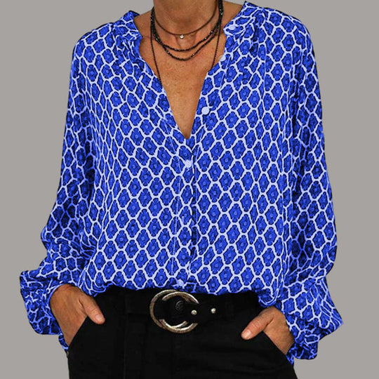 Damen Bluse mit ausgefallenem Druck und bequemen langen Ärmeln EB