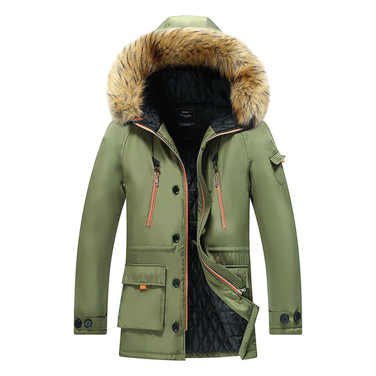 Men's  water-resistant quilted-lined parka with faux-fur trimmed hood and multi-pocket utility EB