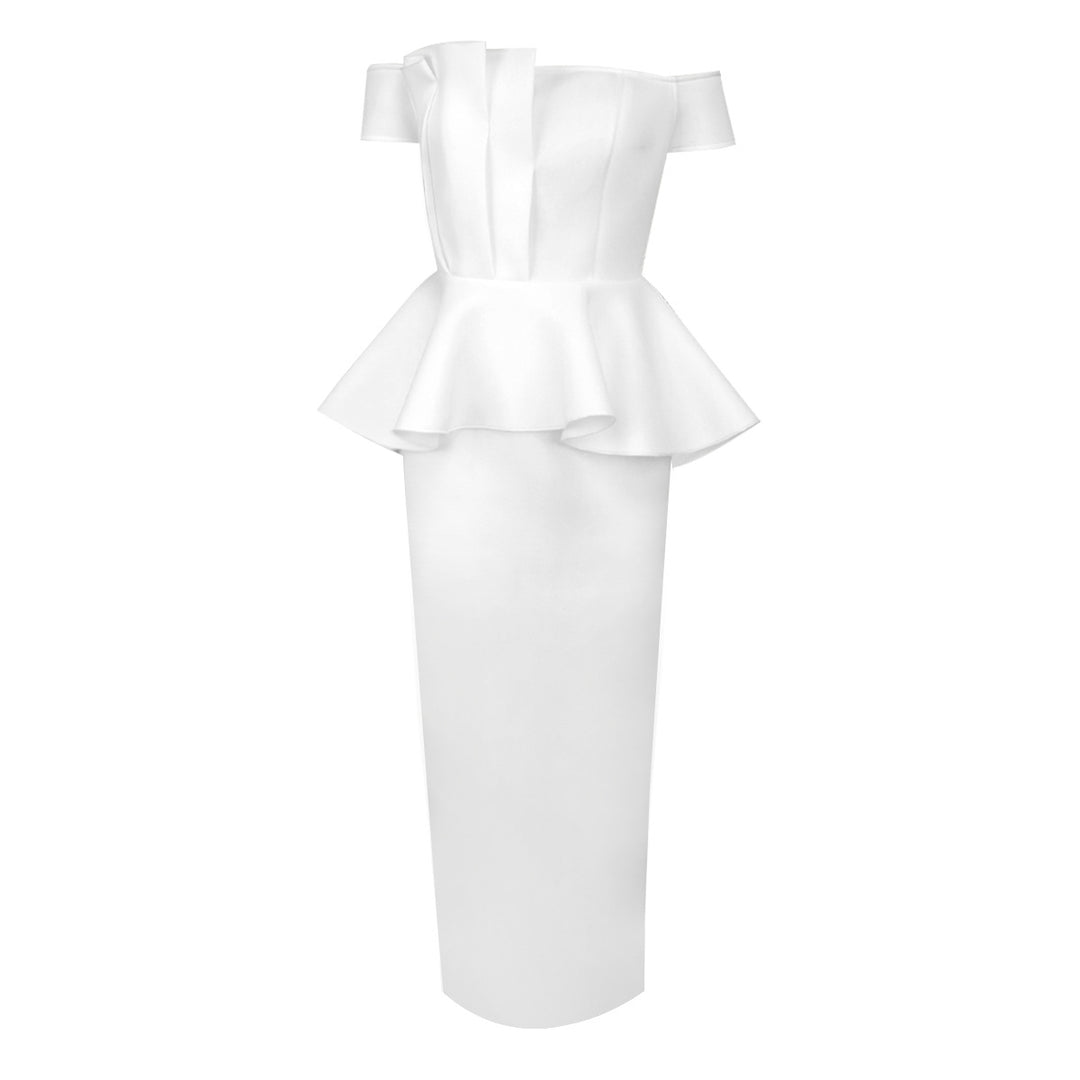 Damen Elegantes Peplum Kleid mit schulterfreiem Oberteil EB