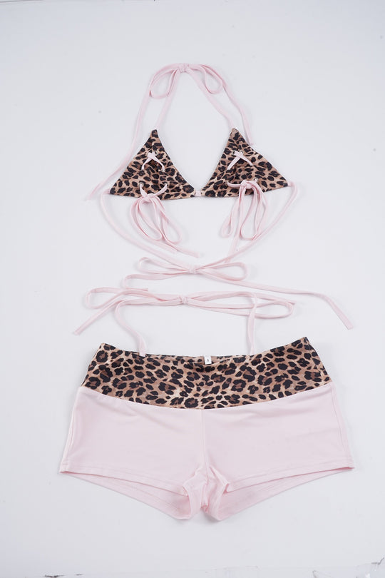 Damen modisches Dreieck-Bikini-Set mit verstellbaren Trägern und Tiermustern EB