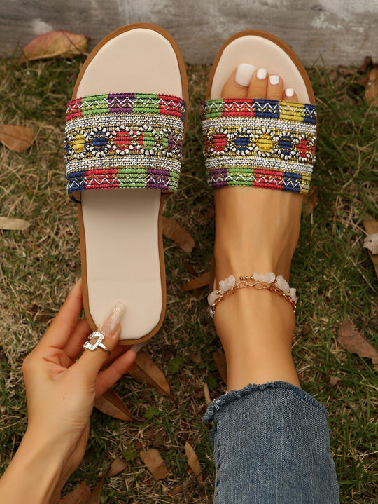 Damen Elegante Mules mit perlenbesetztem Riemendesign und komfortabler Sohle EB