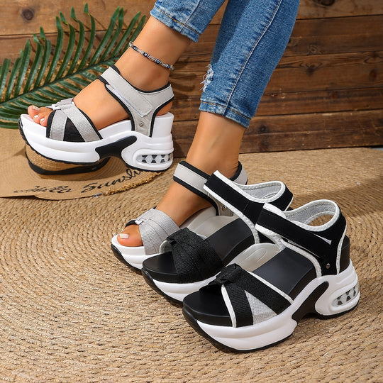 Damen Wedge-Sandalen mit luftiger Mesh-Oberfläche und verstellbaren Riemen EB