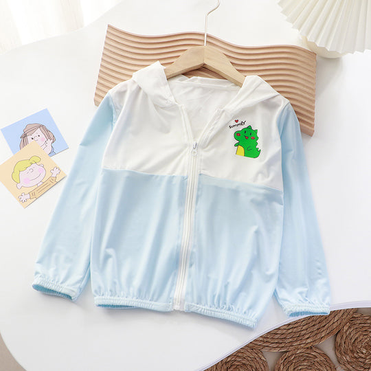 Unisex nan leichte Kinder-Softshelljacke mit Kapuze, Reißverschluss und niedlichem Dino-Print  EB