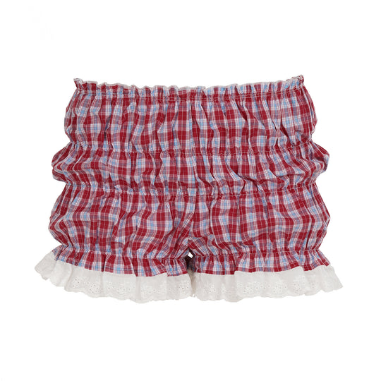 Damen kurze Rüschenhosen im karierter Design EB