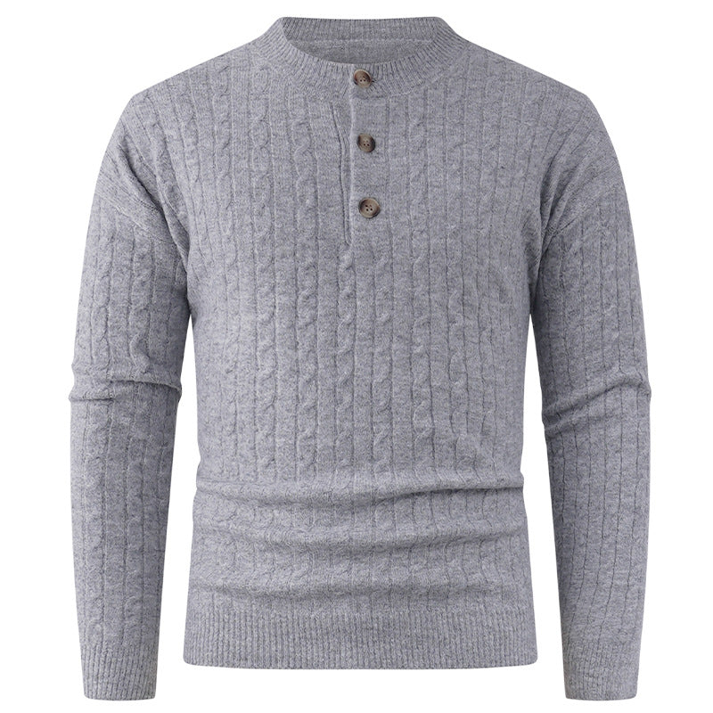 Herren Grobstrickpullover mit modernem Schalkragen und Knopfdetails EB
