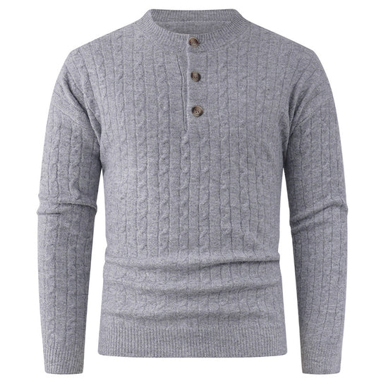 Herren Grobstrickpullover mit modernem Schalkragen und Knopfdetails EB