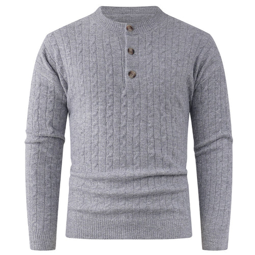 Herren Grobstrickpullover mit modernem Schalkragen und Knopfdetails EB