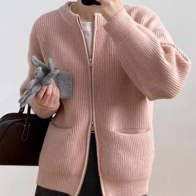 Damen Kuscheliger Strickcardigan mit Reißverschluss und gemütlicher Passform EB