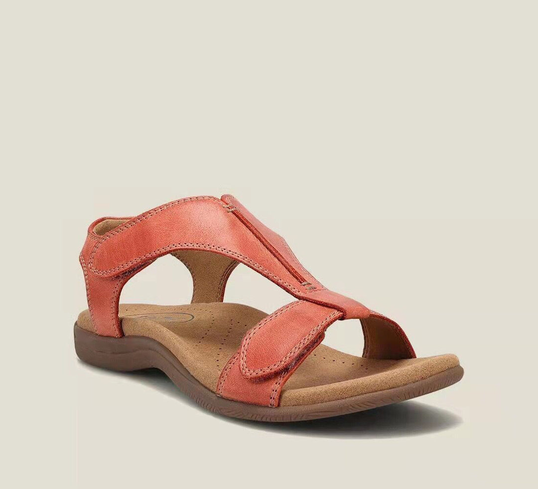 Damen Leder-Sandalen mit verstellbaren Klettriemen und ergonomischem Komfortfußbett EB