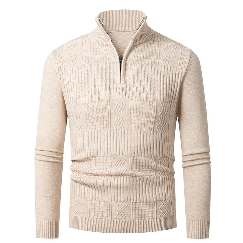 Herren Strickpullover mit modernem Reißverschluss und strukturierter Oberfläche EB