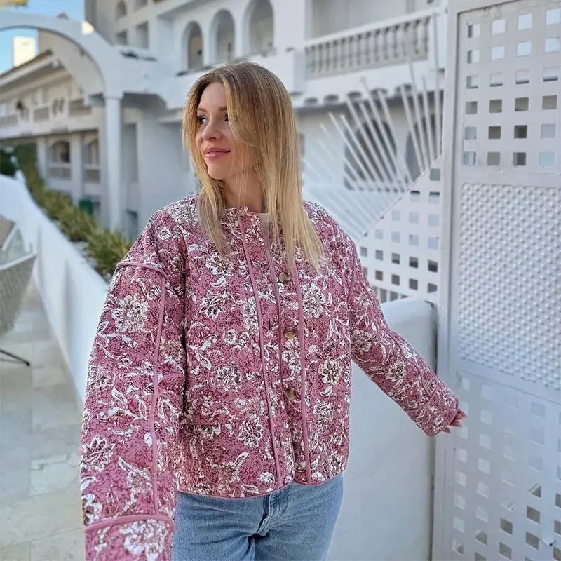 Damen modische Blütenmuster Jacke mit voluminösen Ärmeln EB