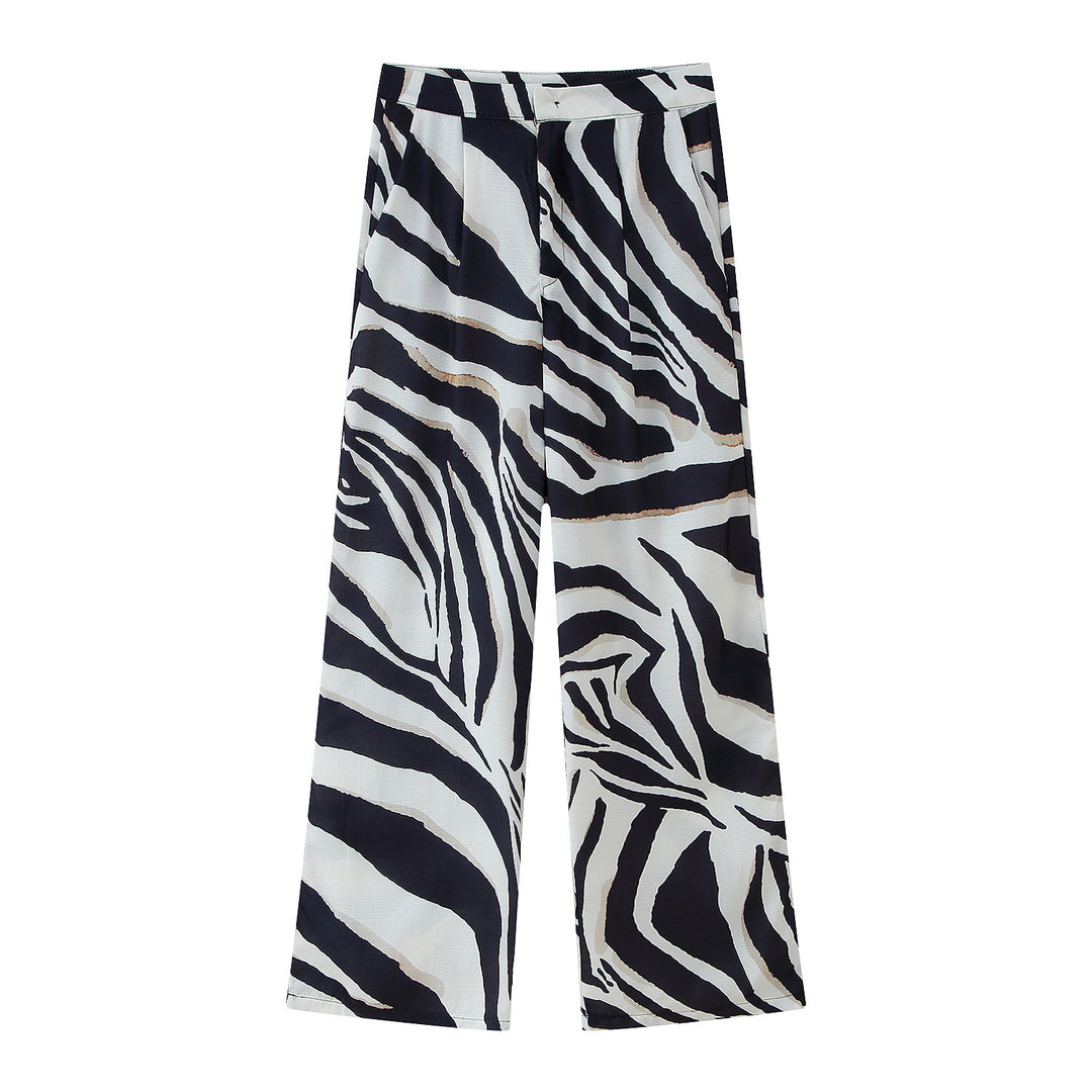 Damen weite Palazzo-Hose mit elegantem Zebramuster EB