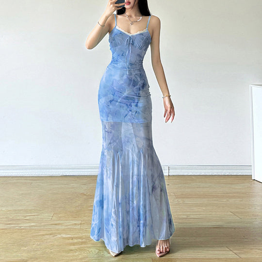 Damen Maxikleid mit fließendem Schnitt und romantischen Transparenzakzenten EB