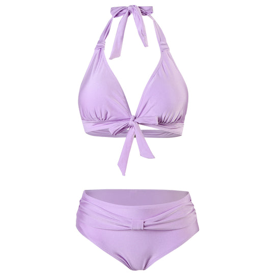 Damen Hoch geschnittener Bikini mit verstellbarem Halter und elegantem Knoten EB