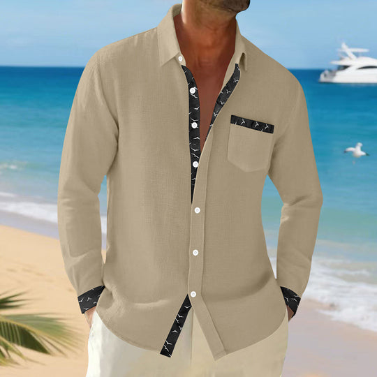 Herren langärmliges Casual-Hemd mit modischem Kragen und Brusttasche EB