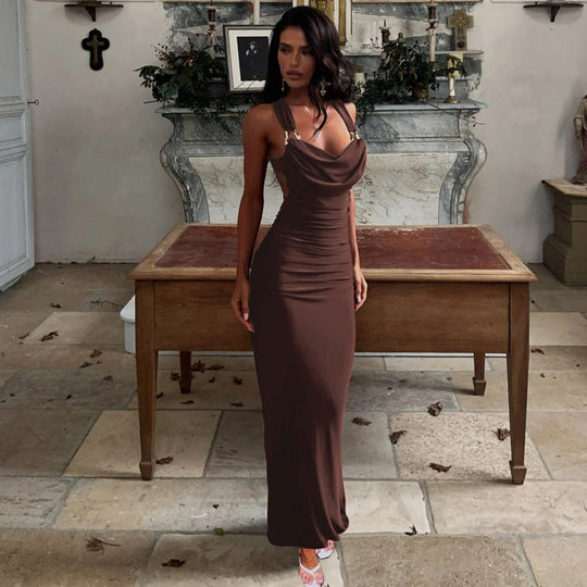 Damen Elegantes Maxikleid mit raffinierten Drapé-Details EB