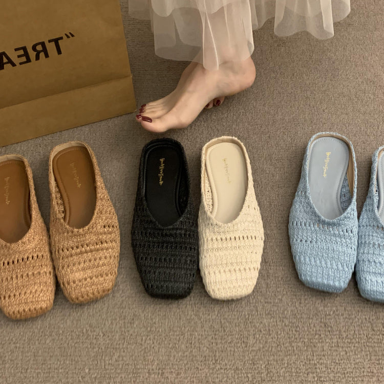 Damen luftige Sommer Slipper mit handgearbeiteter Häkelstruktur EB