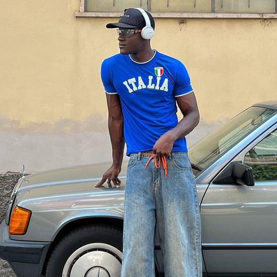 Herren sportliches T-Shirt mit Italia-Motiv und kontrastierenden Akzenten EB