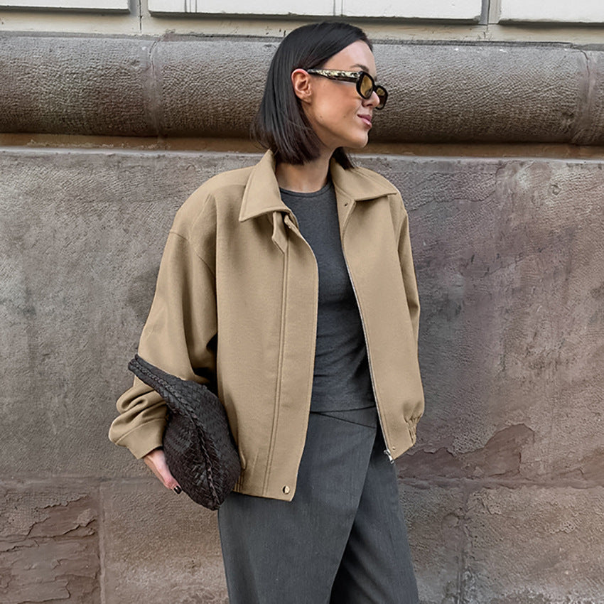 Damen Oversized Baumwolljacke mit Stehkragen und praktischen Taschen EB