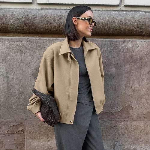 Damen Oversized Baumwolljacke mit Stehkragen und praktischen Taschen EB