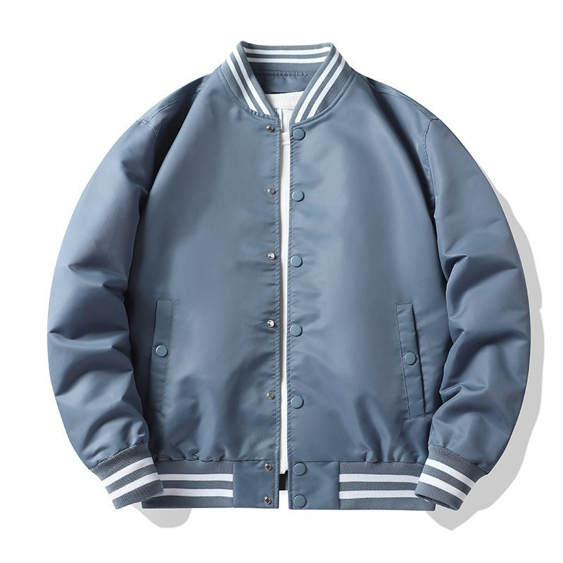 Men's  retro-striped collar varsity snap-front satin-effect bomber jacket EB