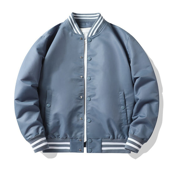 Men's  retro-striped collar varsity snap-front satin-effect bomber jacket EB