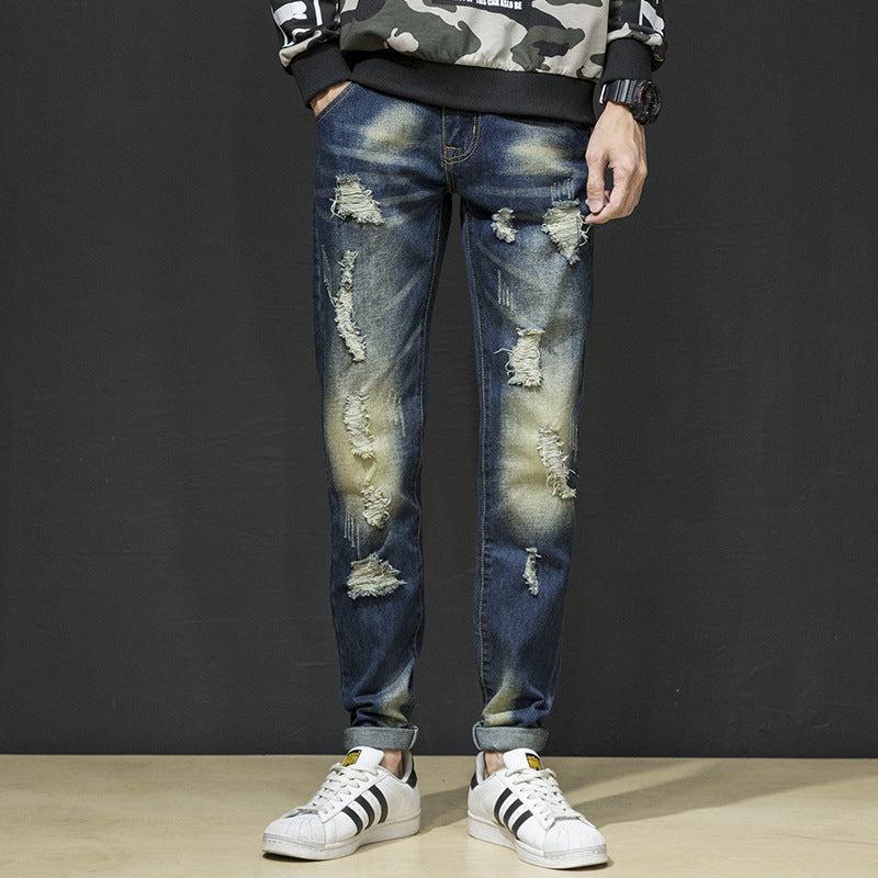 Herren Zerrissene Slim Fit Jeans im lässigen Stil EB
