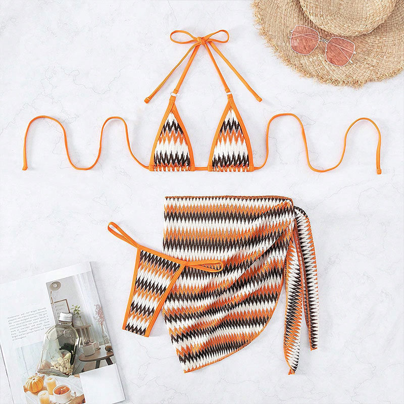 Damen Triangel-Bikini mit kreativem Zickzack-Design EB