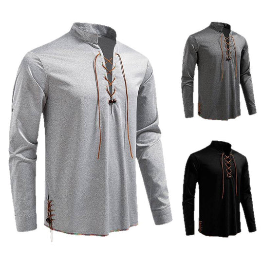 Herren Langarmshirt mit Kordelzug und Stehkragen EB