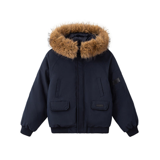 Damen nan kurzer urbaner Thermoparka mit abknöpfbarer Kunstfellblende, Raglanärmeln und verdecktem Zweiwege-Reißverschluss EB