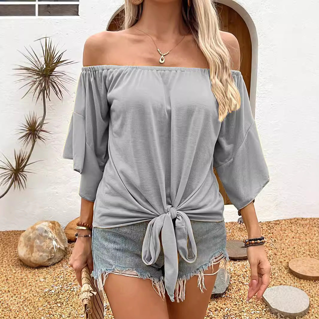 Damen Off-Shoulder Oberteil mit knotenförmigem Design und lässigen Flügelärmeln EB