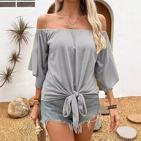 Damen Off-Shoulder Oberteil mit knotenförmigem Design und lässigen Flügelärmeln EB