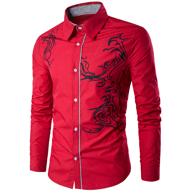 Herren nan figurbetontes Hemd mit Tribal-Print, verdeckter Knopfleiste und Kontrastkragen EB