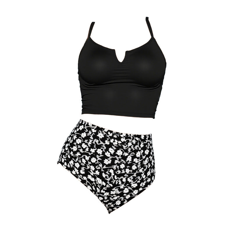 Damen Zweiteiliges Badeanzug-Set mit floralem Oberteil und hohem Taillenslip EB