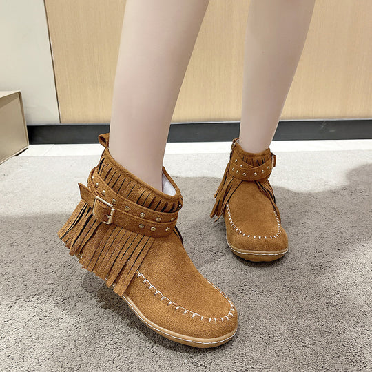 Damen modische Stiefeletten mit Fransen und Nieten EB