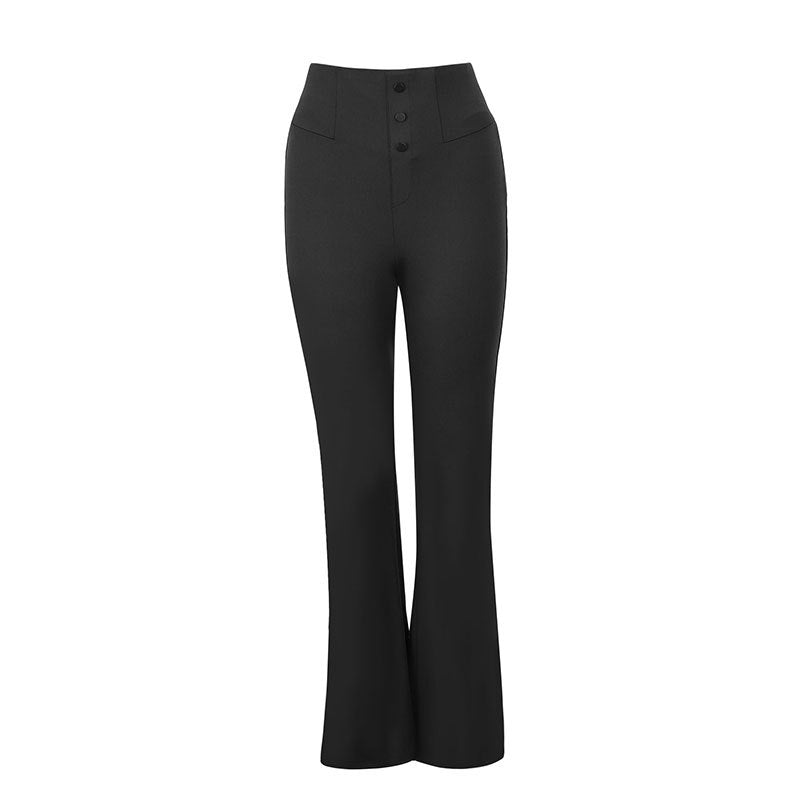 Damen Elegante Flared-Hose mit hohem Bund und klassischen Knopfdetails EB