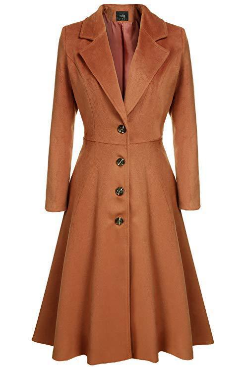 Damen Eleganter Wollmantel mit tailliertem Schnitt und langen Ärmeln EB