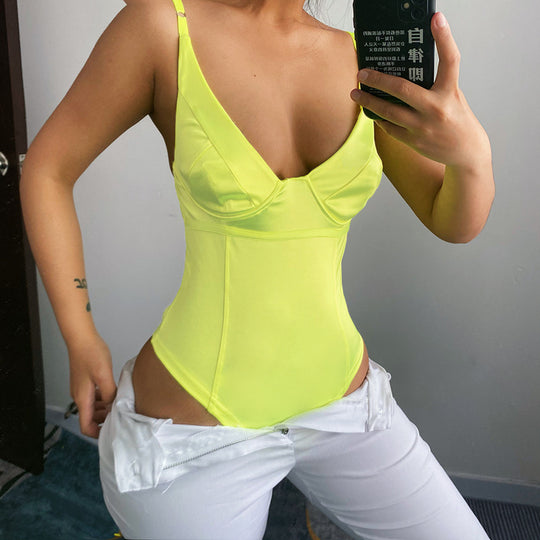 Damen Satin-Bustier-Top mit tiefem V-Ausschnitt und eleganter Passform EB