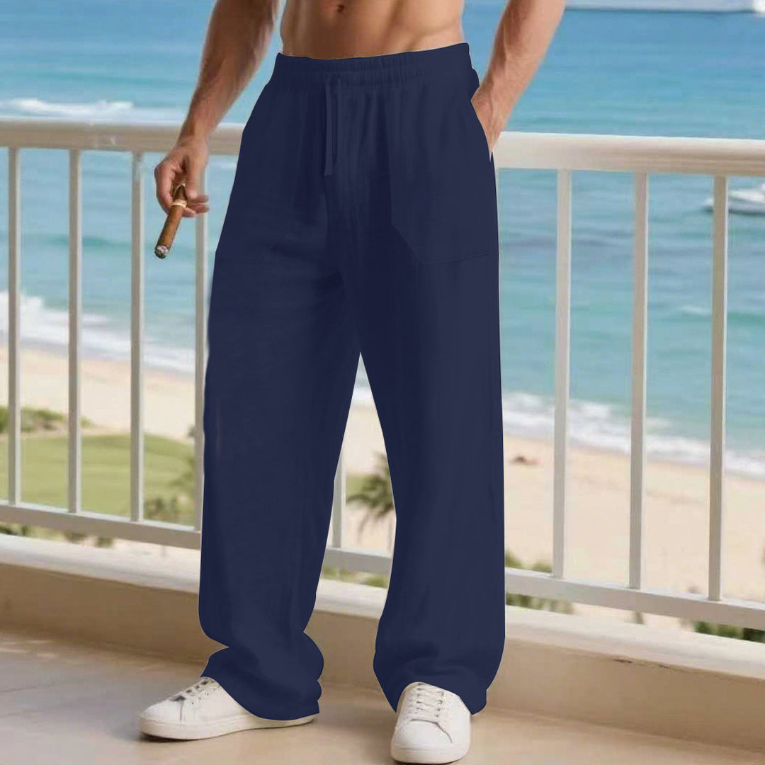 Herren nan oversized Relax-Cargohose aus Leinen-Baumwollmix mit elastischem Tunnelzugbund und großen aufgesetzten Taschen EB