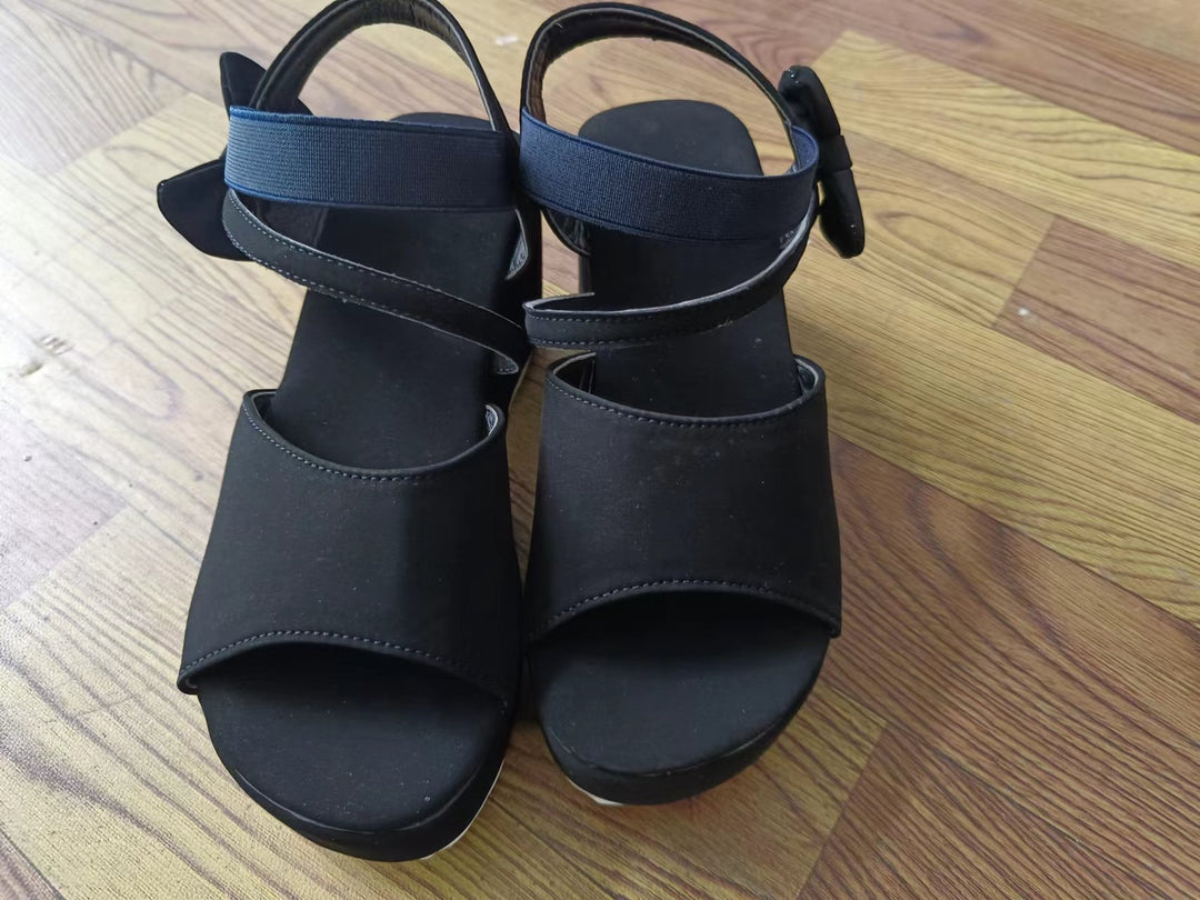 Damen Wedge-Sandalen mit dekorativem Schleifen-Detail und elastischem Riemen EB