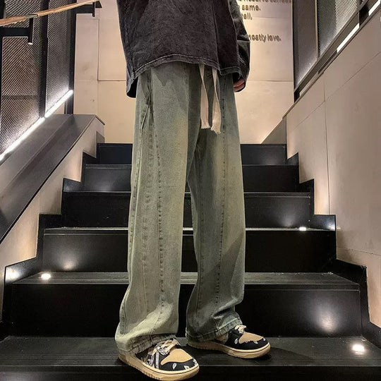 Herren weite Denim-Hose im urbanen Stil mit lässigem Schnitt und bequemem Gummizug EB