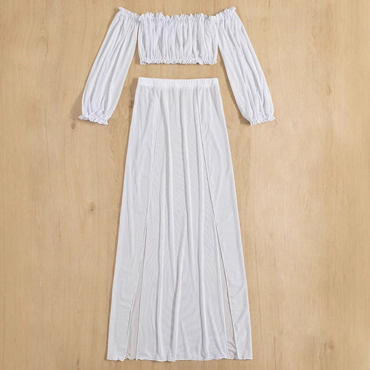 Damen Elegantes Strandkleid mit schulterfreiem Design und tiefen Seitenschlitzen EB
