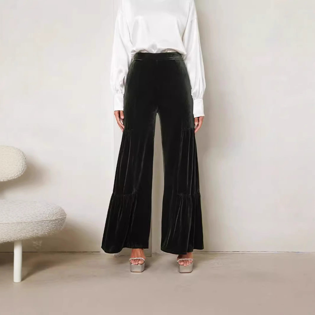 Damen Elegante Samt-Hosen mit Weitem Bein und Hohem Bund EB