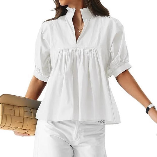 Damen elegante kurzärmlige Bluse mit Rüschendetails und lässigem Schnitt EB