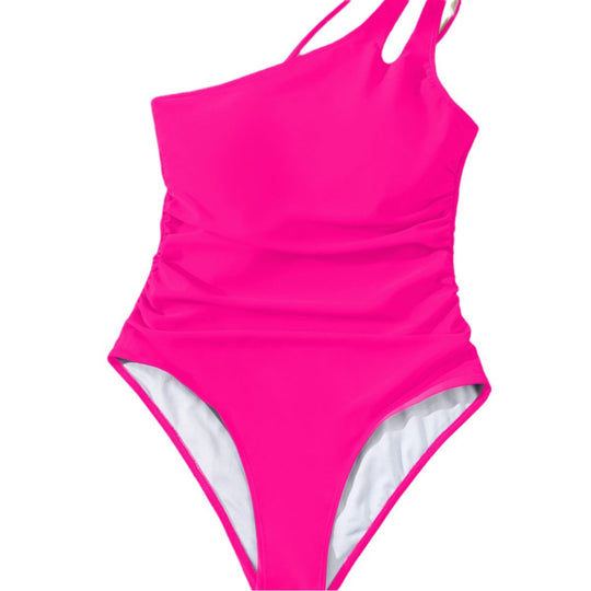 Damen Einseitiger Badeanzug mit elegantem Raffungselement und trendigem Ausschnitt EB